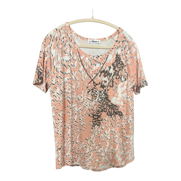 MACARON Tops - MACARON Peach and White Printed Short-Sleeve Top